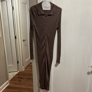 Anthropologie Shimmering Bronze Long Sleeve Dress